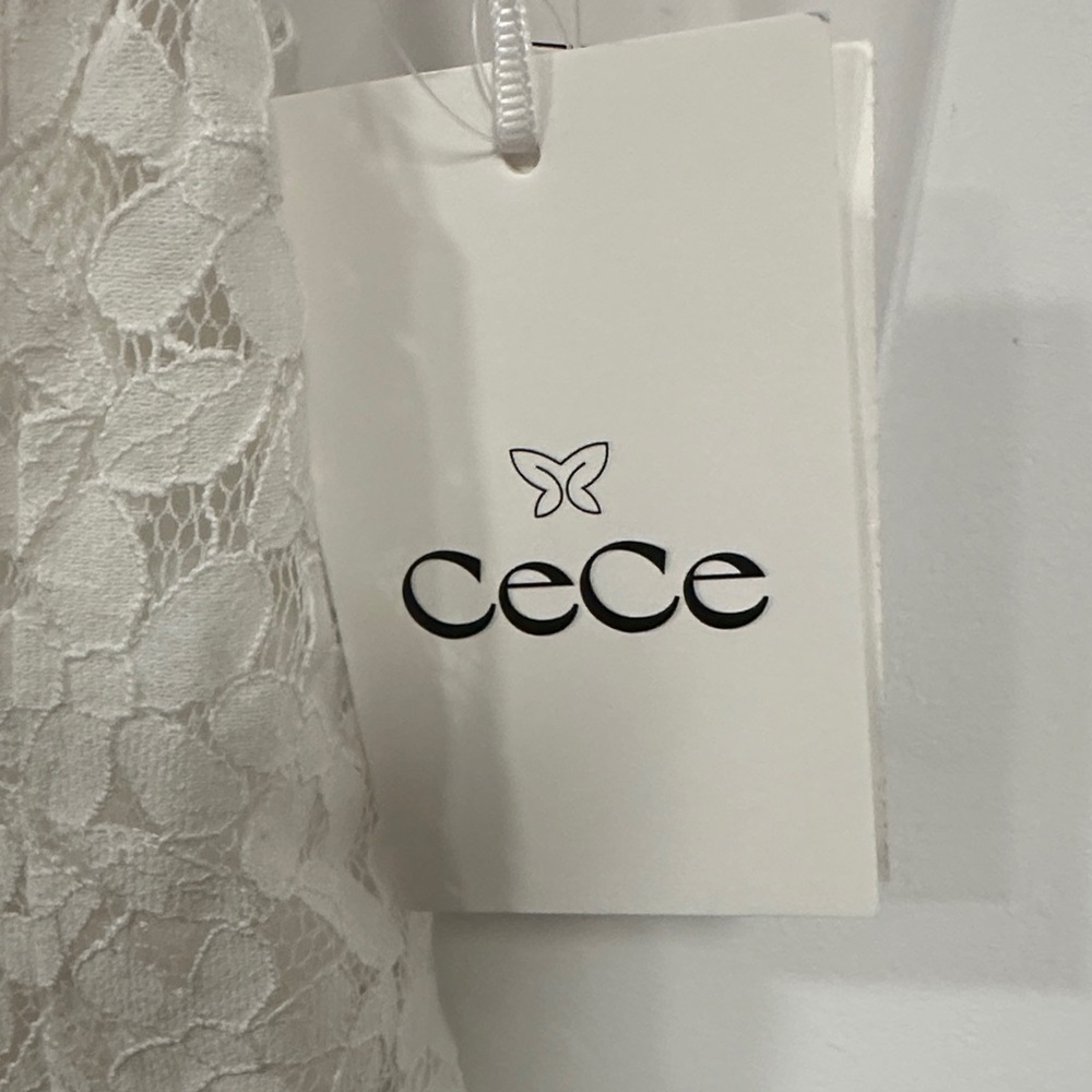 CeCe White Lace Mini Dress with Puff Sleeves - Picture 5 of 5